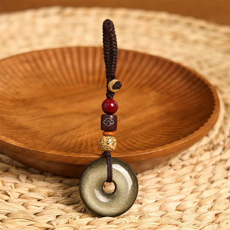 Buddha Stones Naturalny Złoty Połysk Obsydianowy Klamra Pokoju Wzmocnienie Breloczek