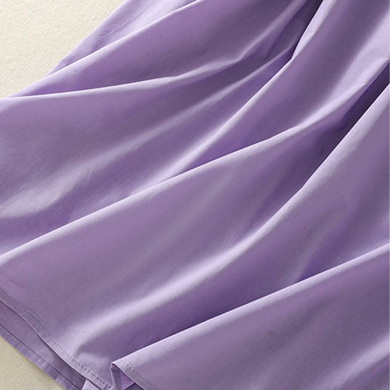 Sukienka midi z haftem Buddha Stones Letnia Orchidea Sznurowana Dekolt w Serek Pół Rękawy Bawełna Len Z Kieszeniami - image 12