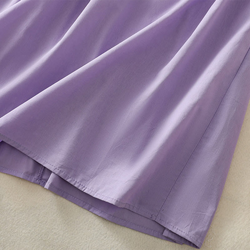 Sukienka midi z haftem Buddha Stones Letnia Orchidea Sznurowana Dekolt w Serek Pół Rękawy Bawełna Len Z Kieszeniami - image 11