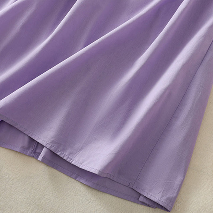 Sukienka midi z haftem Buddha Stones Letnia Orchidea Sznurowana Dekolt w Serek Pół Rękawy Bawełna Len Z Kieszeniami - image 11