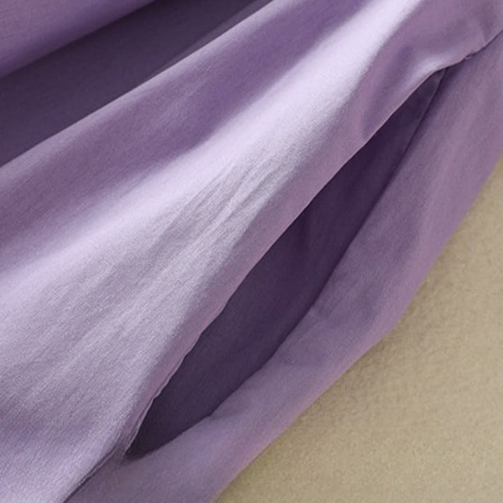 Sukienka midi z haftem Buddha Stones Letnia Orchidea Sznurowana Dekolt w Serek Pół Rękawy Bawełna Len Z Kieszeniami - image 10