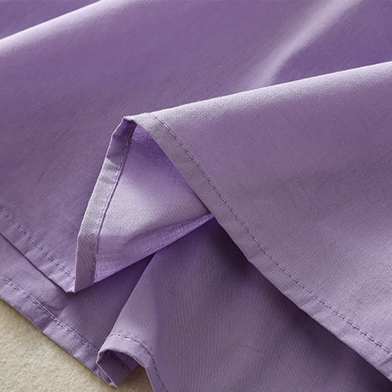 Sukienka midi z haftem Buddha Stones Letnia Orchidea Sznurowana Dekolt w Serek Pół Rękawy Bawełna Len Z Kieszeniami - image 13