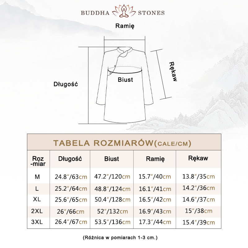 Koszula z lnu ramia z motywem kamieni Buddha Stones PLUS SIZE w kolorze niebieskim z wzorem kwiatów jacarandy i rękawami trzy czwarte - image 5