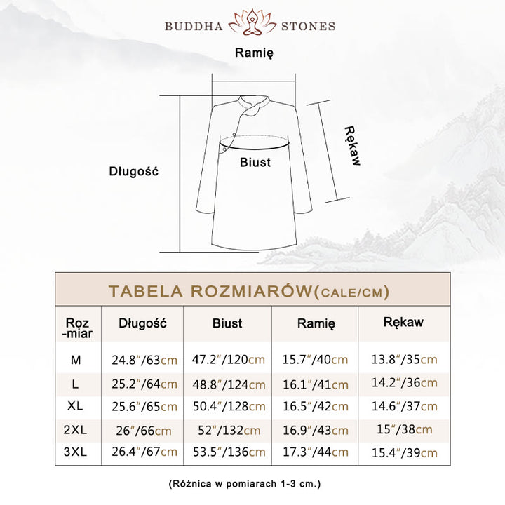 Koszula z lnu ramia z motywem kamieni Buddha Stones PLUS SIZE w kolorze niebieskim z wzorem kwiatów jacarandy i rękawami trzy czwarte - image 6