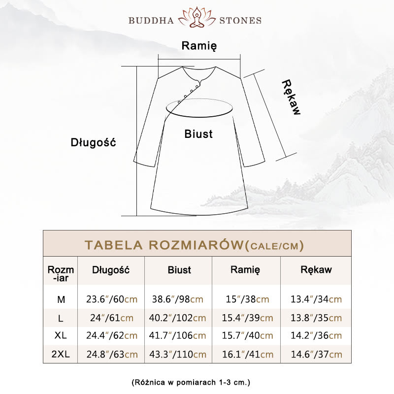 Buddha Stones Niebieskie Kwiaty Pomarańczowe Liście Żabka-Guzik Trzy Czwarte Rękawy Bawełniana Lniana Koszula - image 4
