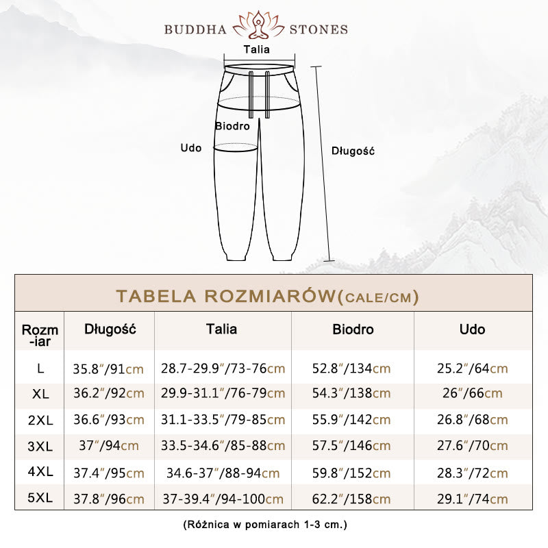 Buddha Stones Jednokolorowe Spodnie Męskie Z Kieszeniami Ze Sznurkiem Ściąganym Z Lnianego Sznurka - image 3