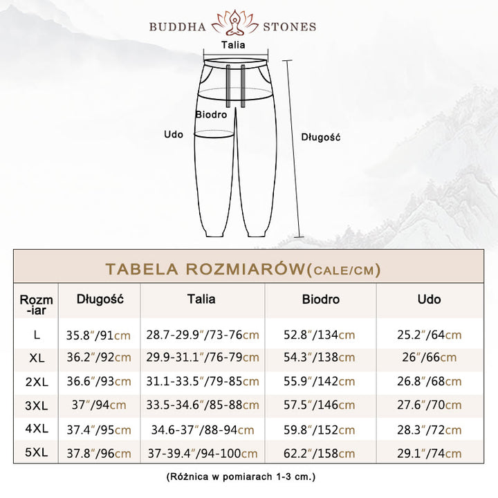 Buddha Stones Jednokolorowe Spodnie Męskie Z Kieszeniami Ze Sznurkiem Ściąganym Z Lnianego Sznurka - image 3