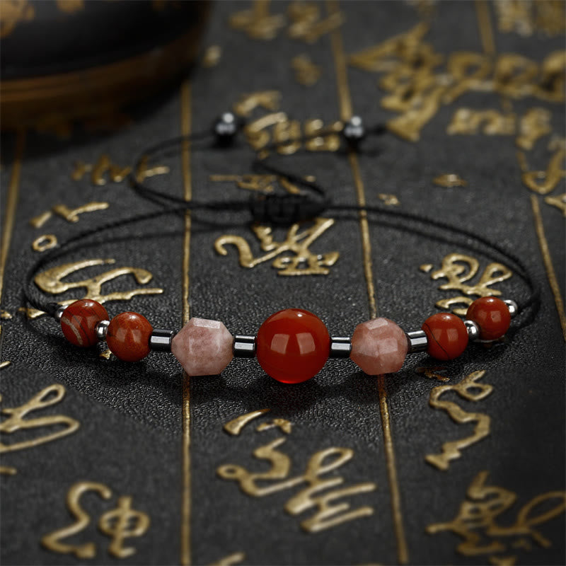 Buddha Stones Wierzę, że Możesz Karneol Czerwony Jaspis Hematyt Kamień Słoneczny Pozytywna Bransoletka