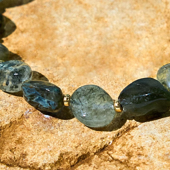 Bransoletka ochronna z warkoczem z zielonego kwarcu rutylowego Buddha Stones