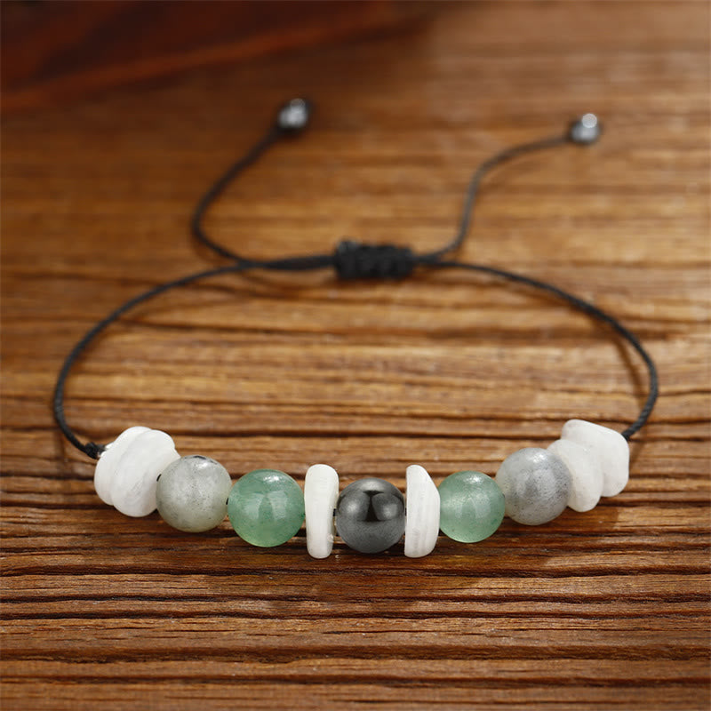 Buddha Stones Menopauza Labrador Zielony Awenturyn Biały Kamień Księżycowy Bransoletka Lecznicza