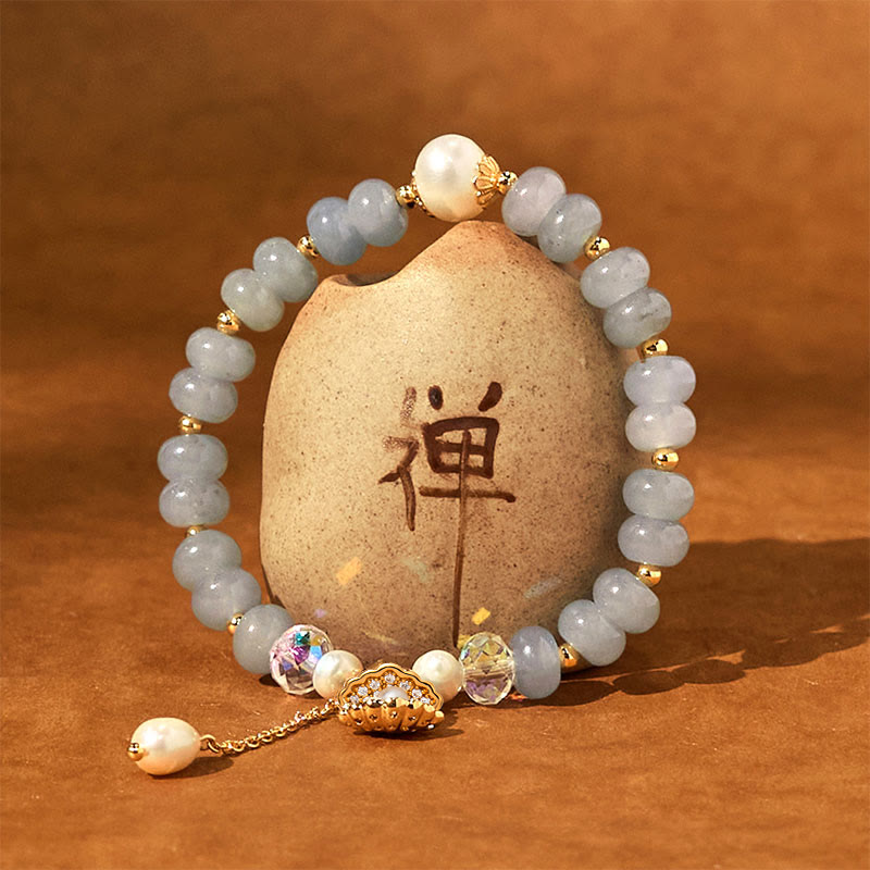 Bransoletka z naturalnych pereł i akwamarynu z Buddha Stones