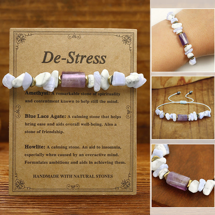 Buddha Stones De-Stress Ametyst Niebieski Koronkowy Agat Howlite Bransoletka Lecznicza
