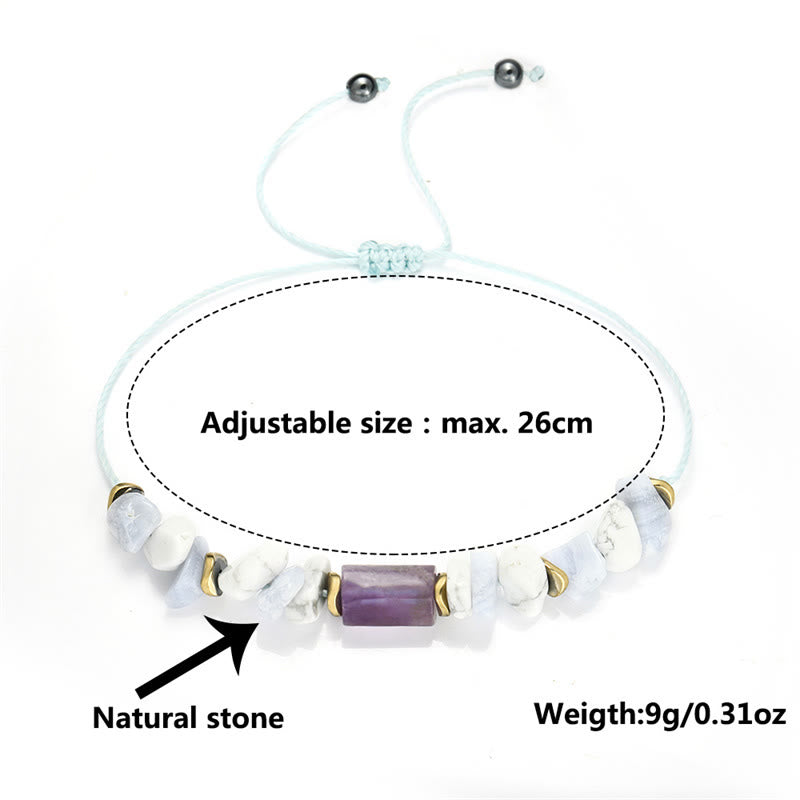 Buddha Stones De-Stress Ametyst Niebieski Koronkowy Agat Howlite Bransoletka Lecznicza