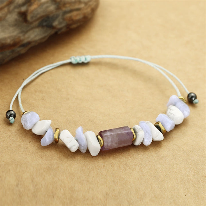 Buddha Stones De-Stress Ametyst Niebieski Koronkowy Agat Howlite Bransoletka Lecznicza