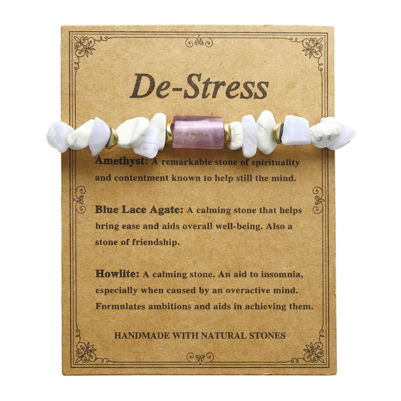 Buddha Stones De-Stress Ametyst Niebieski Koronkowy Agat Howlite Bransoletka Lecznicza
