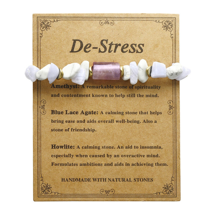 Buddha Stones De-Stress Ametyst Niebieski Koronkowy Agat Howlite Bransoletka Lecznicza