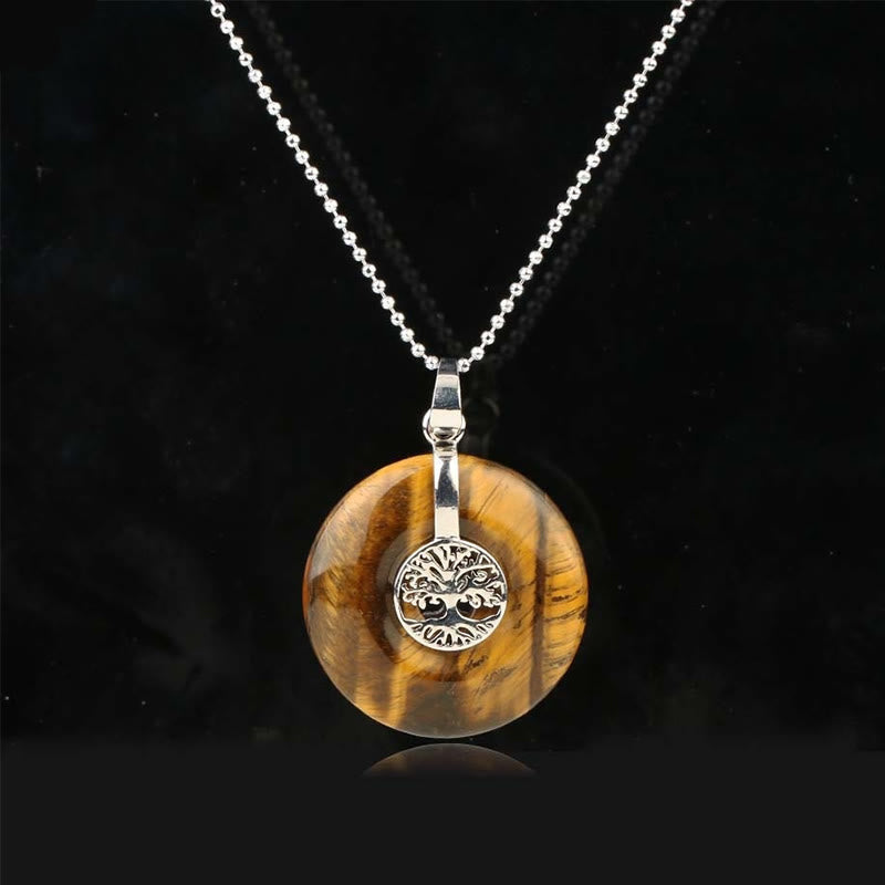 Buddha Stones Różne Kryształy Kwarc Różowy Zielony Awenturyn Ametyst Drzewo Życia Naszyjnik Wisiorek Życzliwości - Tygrysie oko - image 12