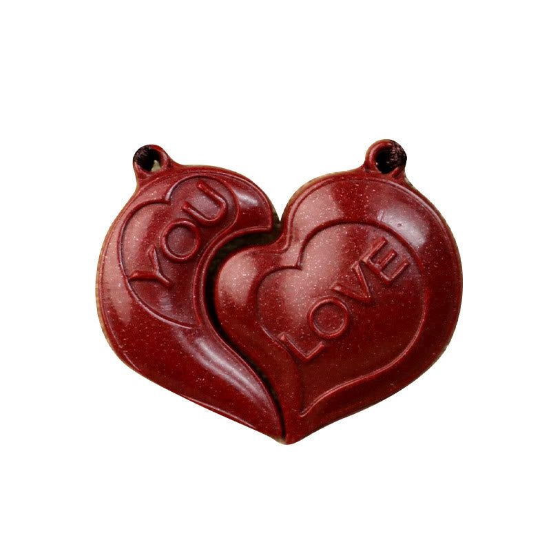 Buddha Stones 2 szt. KOCHAM CIĘ Naturalny Cynober Miłość Serce Sznurek Błogosławieństwo Para Naszyjnik Wisiorek