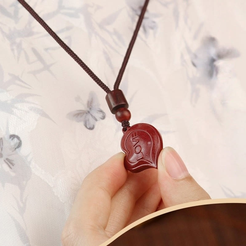 Buddha Stones 2 szt. KOCHAM CIĘ Naturalny Cynober Miłość Serce Sznurek Błogosławieństwo Para Naszyjnik Wisiorek