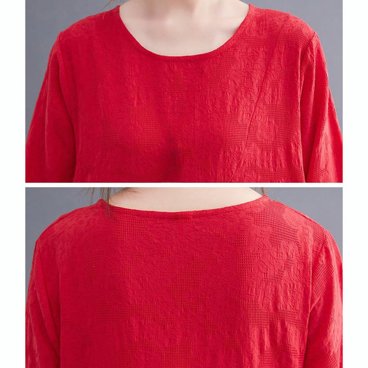 Sukienka midi damska z długimi rękawami, bawełną i lnem, z kieszeniami, z wzorem żakardowym i Buddha Stones - image 17