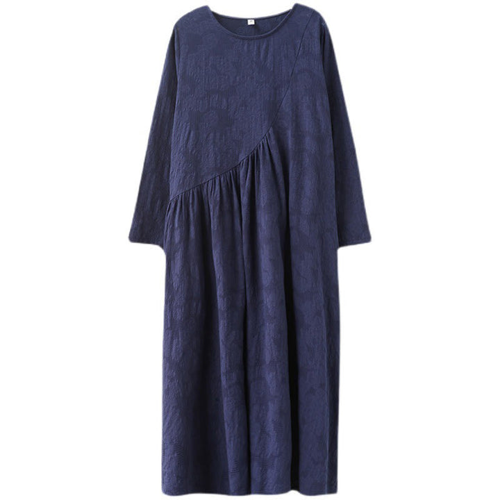 Sukienka midi damska z długimi rękawami, bawełną i lnem, z kieszeniami, z wzorem żakardowym i Buddha Stones - image 28