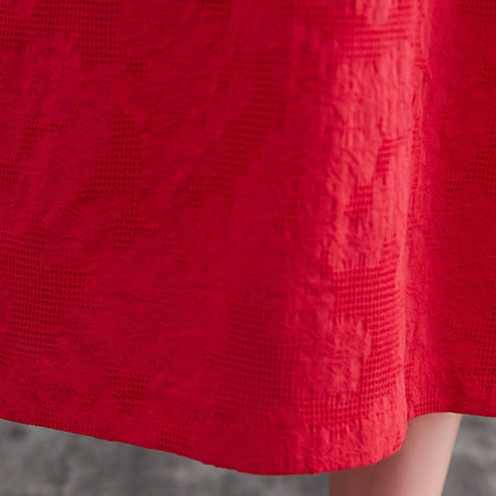 Sukienka midi damska z długimi rękawami, bawełną i lnem, z kieszeniami, z wzorem żakardowym i Buddha Stones - image 19