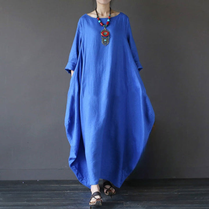 Sukienka maxi damska z bawełny z trzema czwartymi rękawami i jednolitym kolorem "Buddha Stones" - Niebieski - US16, UK/AU20, EU48 (5XL) - image 9