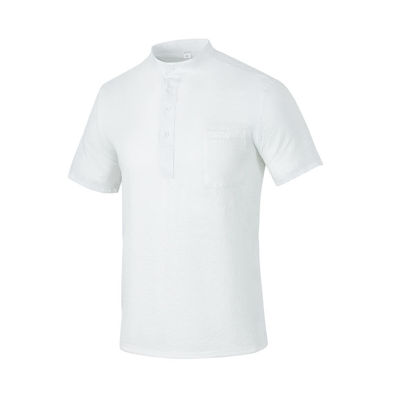 Koszula męska z krótkim rękawem w jednolitym kolorze Polo w kratkę z Buddha Stones - Biały - US/UK/AU46， EU56 (3XL) - image 27