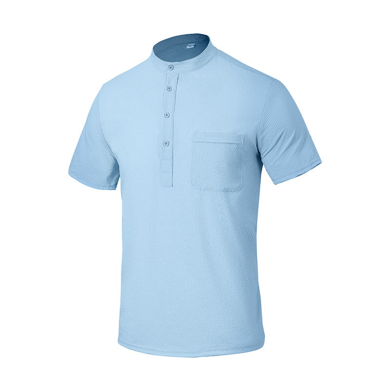 Koszula męska z krótkim rękawem w jednolitym kolorze Polo w kratkę z Buddha Stones - image 1