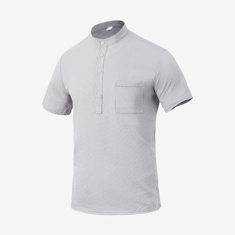 Koszula męska z krótkim rękawem w jednolitym kolorze Polo w kratkę z Buddha Stones - Jasnoszary - US/UK/AU46， EU56 (3XL) - image 21