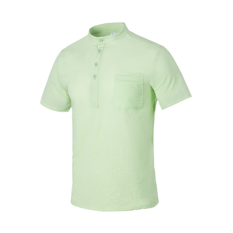 Koszula męska z krótkim rękawem w jednolitym kolorze Polo w kratkę z Buddha Stones - PaleGreen - US/UK/AU46， EU56 (3XL) - image 25