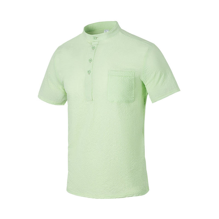 Koszula męska z krótkim rękawem w jednolitym kolorze Polo w kratkę z Buddha Stones - PaleGreen - US/UK/AU46， EU56 (3XL) - image 25