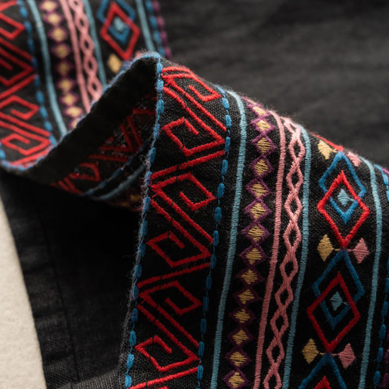 Buddha Stones, swobodny haft, wzór boho, ściągacz, bawełna, len, szerokie nogawki, damskie, spodnie z kieszeniami - image 11