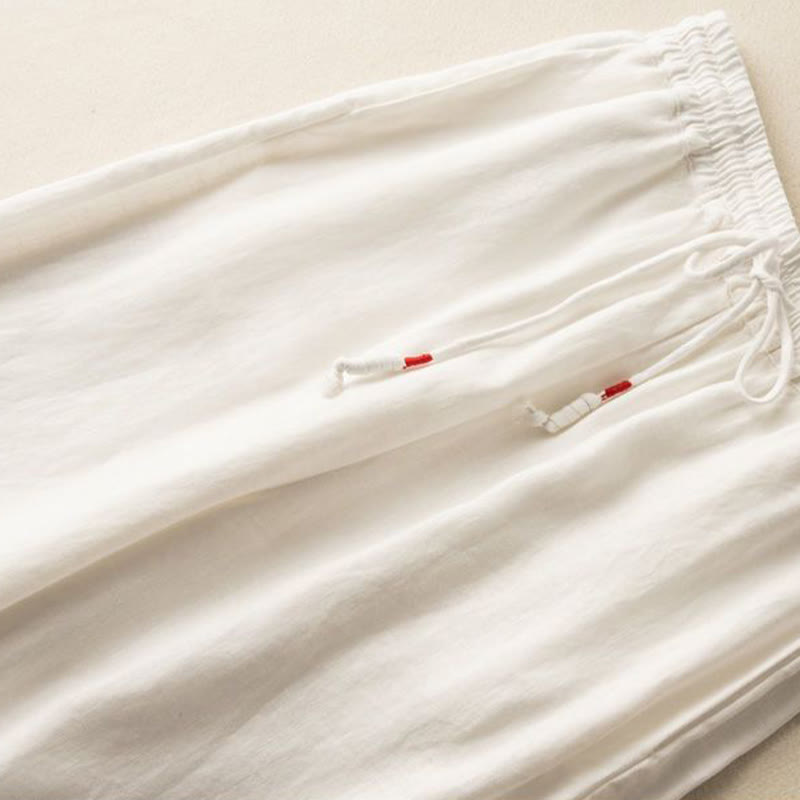 Buddha Stones, swobodny haft, wzór boho, ściągacz, bawełna, len, szerokie nogawki, damskie, spodnie z kieszeniami - image 13