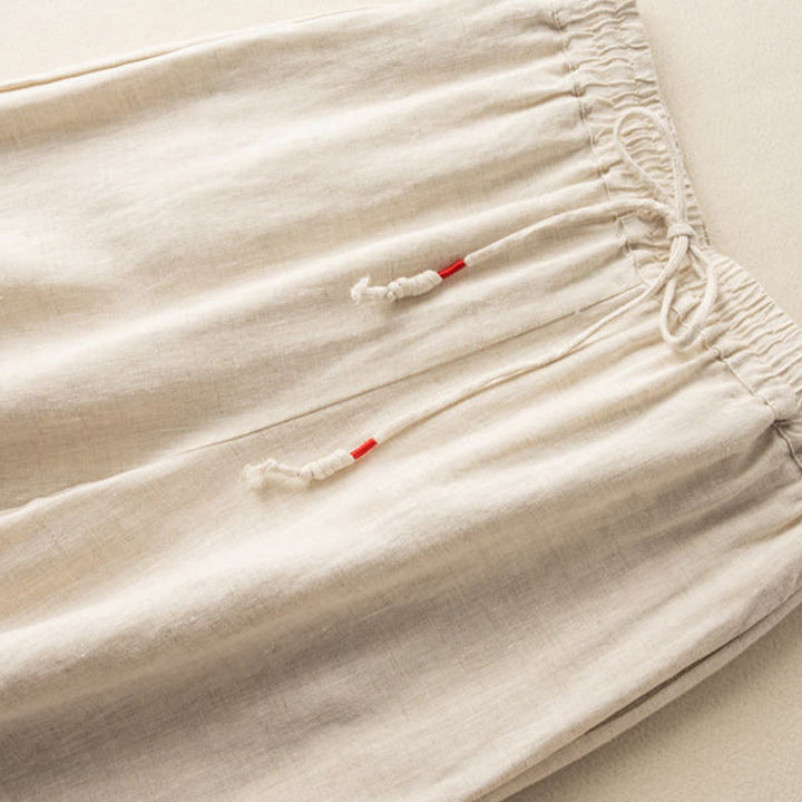 Buddha Stones, swobodny haft, wzór boho, ściągacz, bawełna, len, szerokie nogawki, damskie, spodnie z kieszeniami - image 2