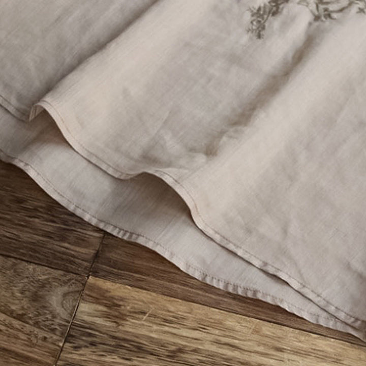 Buddha Stones Casual Haft Półbufiaste Rękawy Falbany Okrągły Dekolt Bawełna Len Damska Koszulka T-shirt - image 11