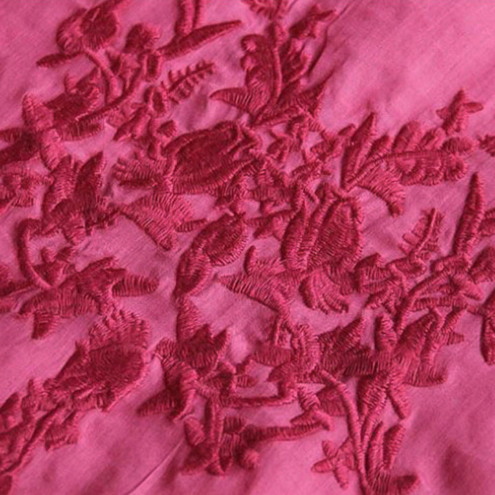 Buddha Stones Casual Haft Półbufiaste Rękawy Falbany Okrągły Dekolt Bawełna Len Damska Koszulka T-shirt - image 6