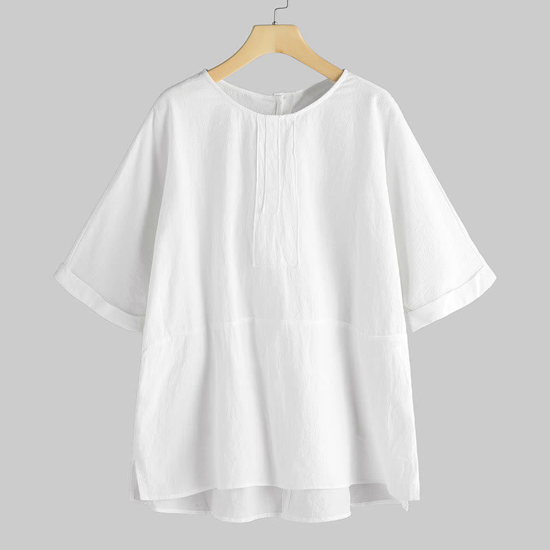 Damska koszulka T-shirt z krótkim rękawem i okrągłym dekoltem z rozcięciem z boku, z motywem Buddha Stones, letnia, swobodna, prosta - FloralWhite - US20, UK/AU24, EU52 (5XL) - image 0