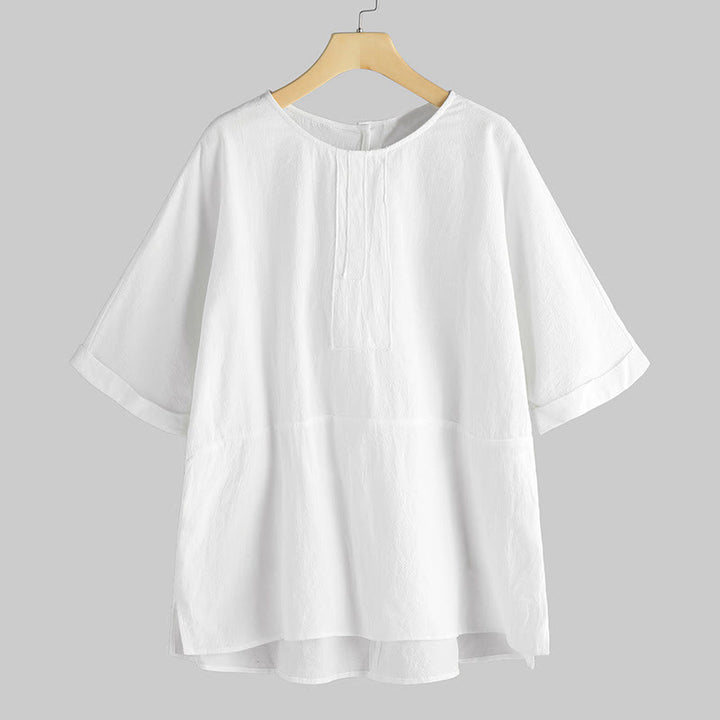 Damska koszulka T-shirt z krótkim rękawem i okrągłym dekoltem z rozcięciem z boku, z motywem Buddha Stones, letnia, swobodna, prosta - FloralWhite - US20, UK/AU24, EU52 (5XL) - image 0