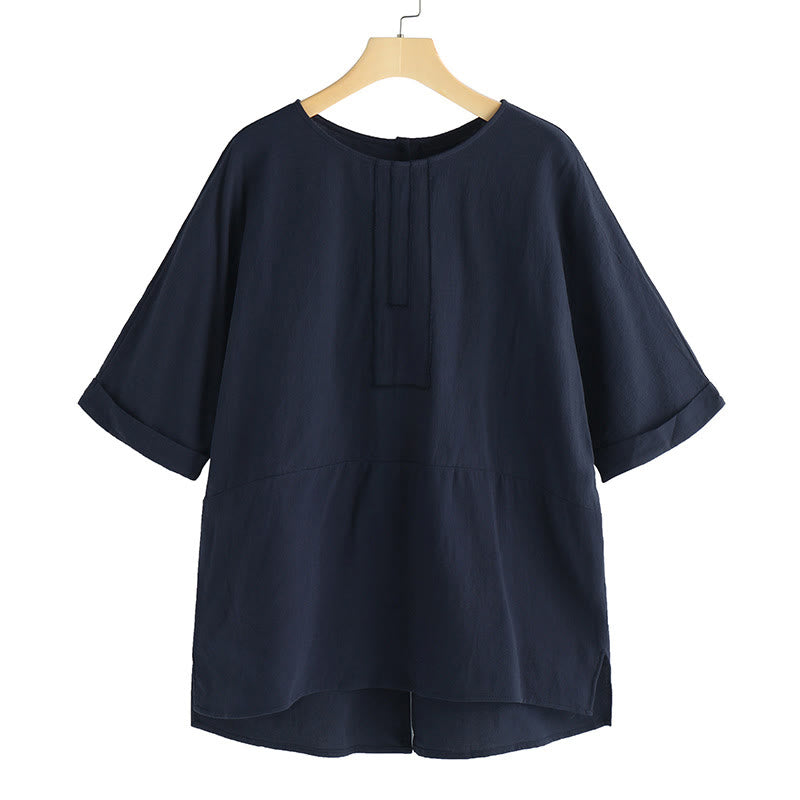 Damska koszulka T-shirt z krótkim rękawem i okrągłym dekoltem z rozcięciem z boku, z motywem Buddha Stones, letnia, swobodna, prosta - image 7
