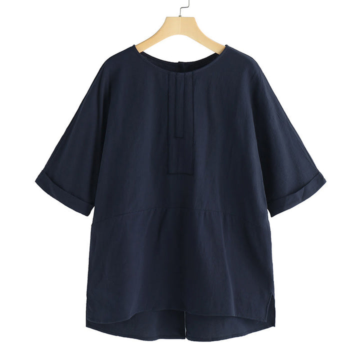 Damska koszulka T-shirt z krótkim rękawem i okrągłym dekoltem z rozcięciem z boku, z motywem Buddha Stones, letnia, swobodna, prosta - image 7