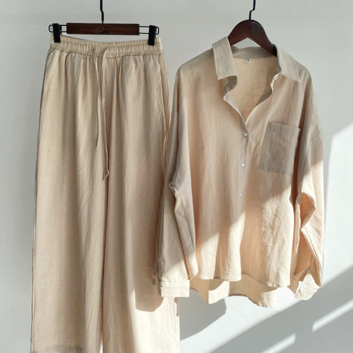 Buddha Stones 2 szt. Koszula z długim rękawem z kieszeniami Spodnie ze ściągaczem Medytacja Bawełna Lniana Odzież Damska Zestaw - Jasnozłoty - US20, UK/AU24, EU52 (5XL) - image 12