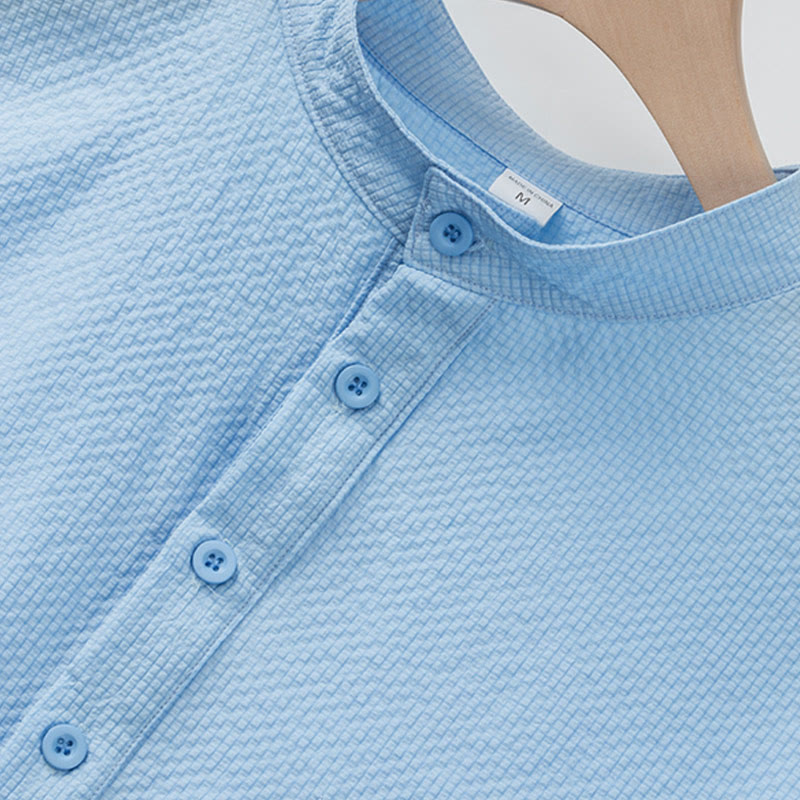 Koszula męska z krótkim rękawem w jednolitym kolorze Polo w kratkę z Buddha Stones - image 3