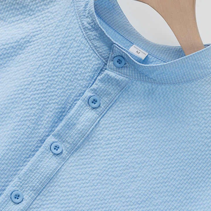 Koszula męska z krótkim rękawem w jednolitym kolorze Polo w kratkę z Buddha Stones - image 3