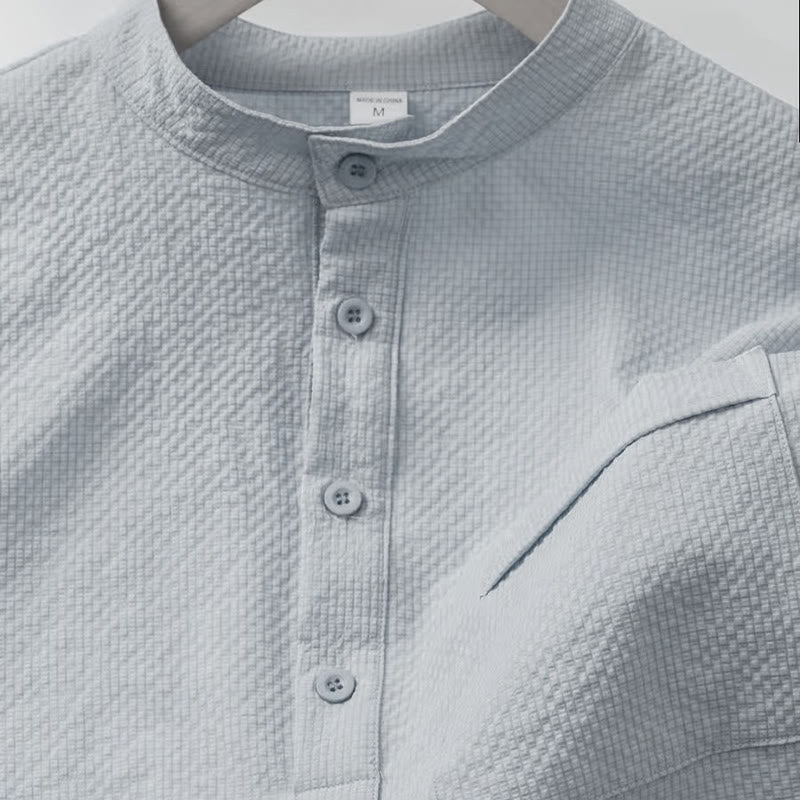 Koszula męska z krótkim rękawem w jednolitym kolorze Polo w kratkę z Buddha Stones - image 23