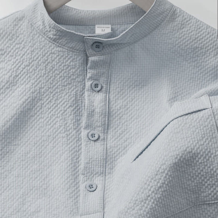 Koszula męska z krótkim rękawem w jednolitym kolorze Polo w kratkę z Buddha Stones - image 23