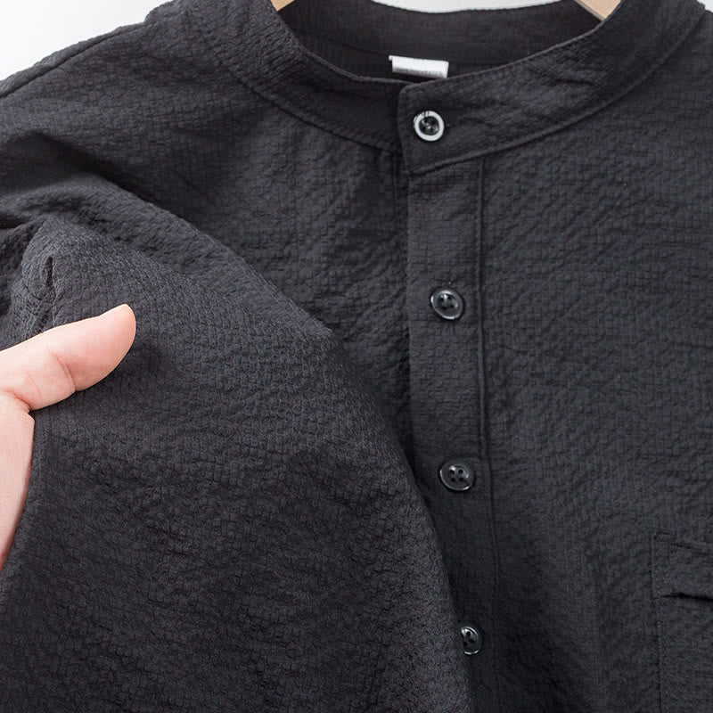 Koszula męska z krótkim rękawem w jednolitym kolorze Polo w kratkę z Buddha Stones - image 13