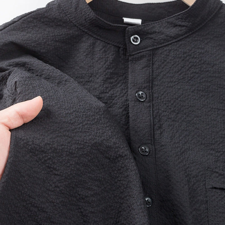 Koszula męska z krótkim rękawem w jednolitym kolorze Polo w kratkę z Buddha Stones - image 13