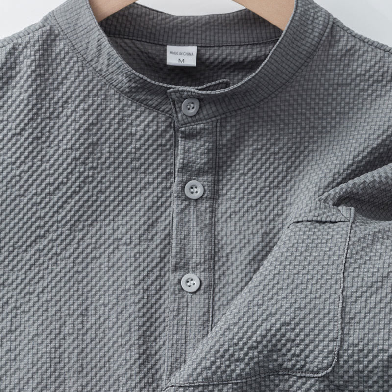 Koszula męska z krótkim rękawem w jednolitym kolorze Polo w kratkę z Buddha Stones - image 18