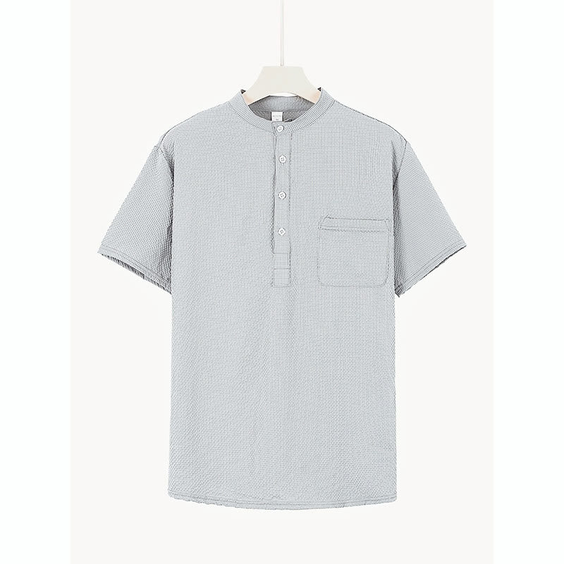 Koszula męska z krótkim rękawem w jednolitym kolorze Polo w kratkę z Buddha Stones - image 24